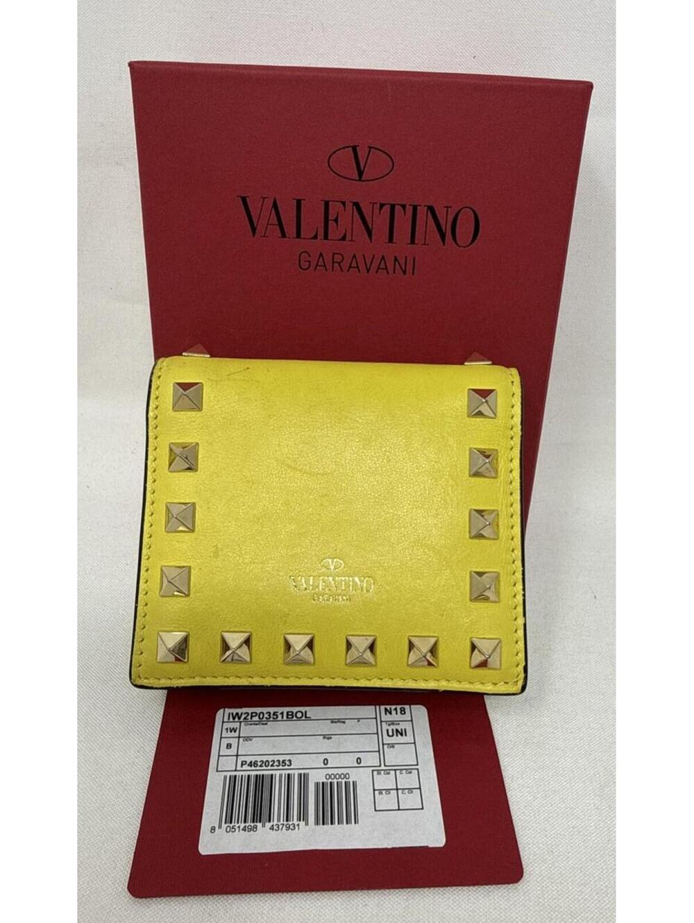 Valentino Garavani Rockstud Yellow Leather Wallet with Box